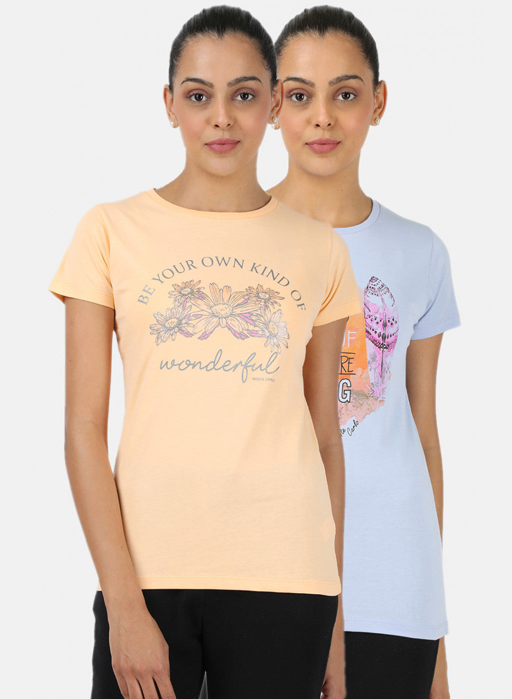 Womens Peach & Blue Printed Top 2Pc Set