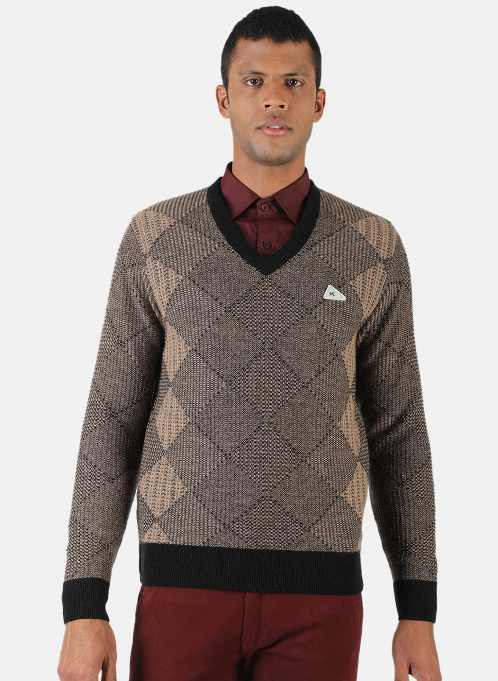Men Brown & Black Solid Pullover