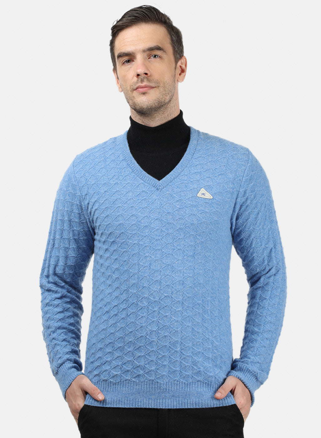 Men Blue Self Design Pullover