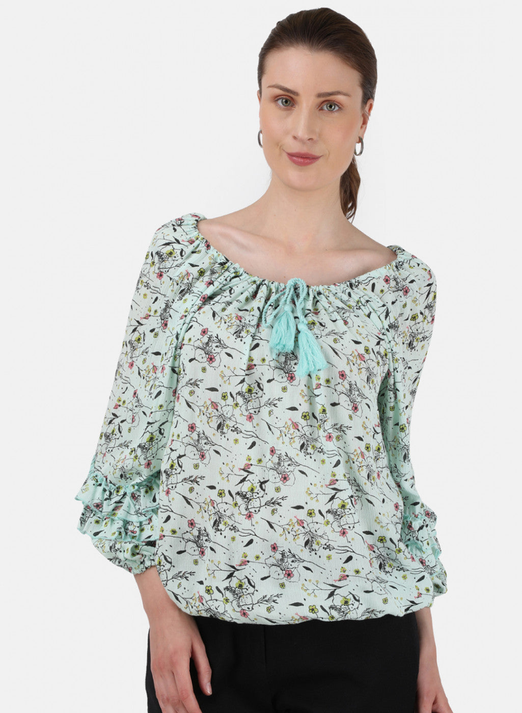 Womens Light Green Printed Top