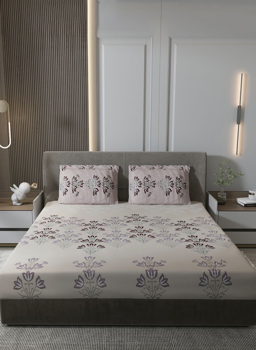 180TC Pure Cotton King Bedsheet with 2 Pillow Covers