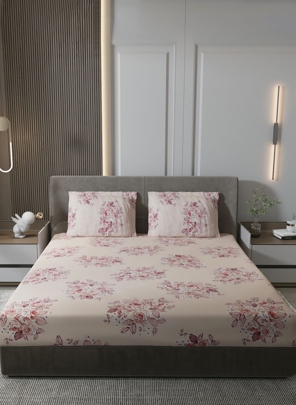 120TC Pure Cotton Queen Bedsheet with 2 Pillow Covers