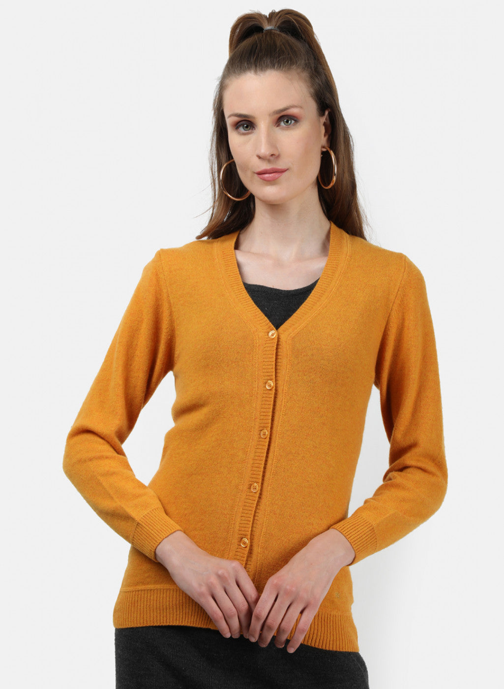Women Yellow Solid Cardigan
