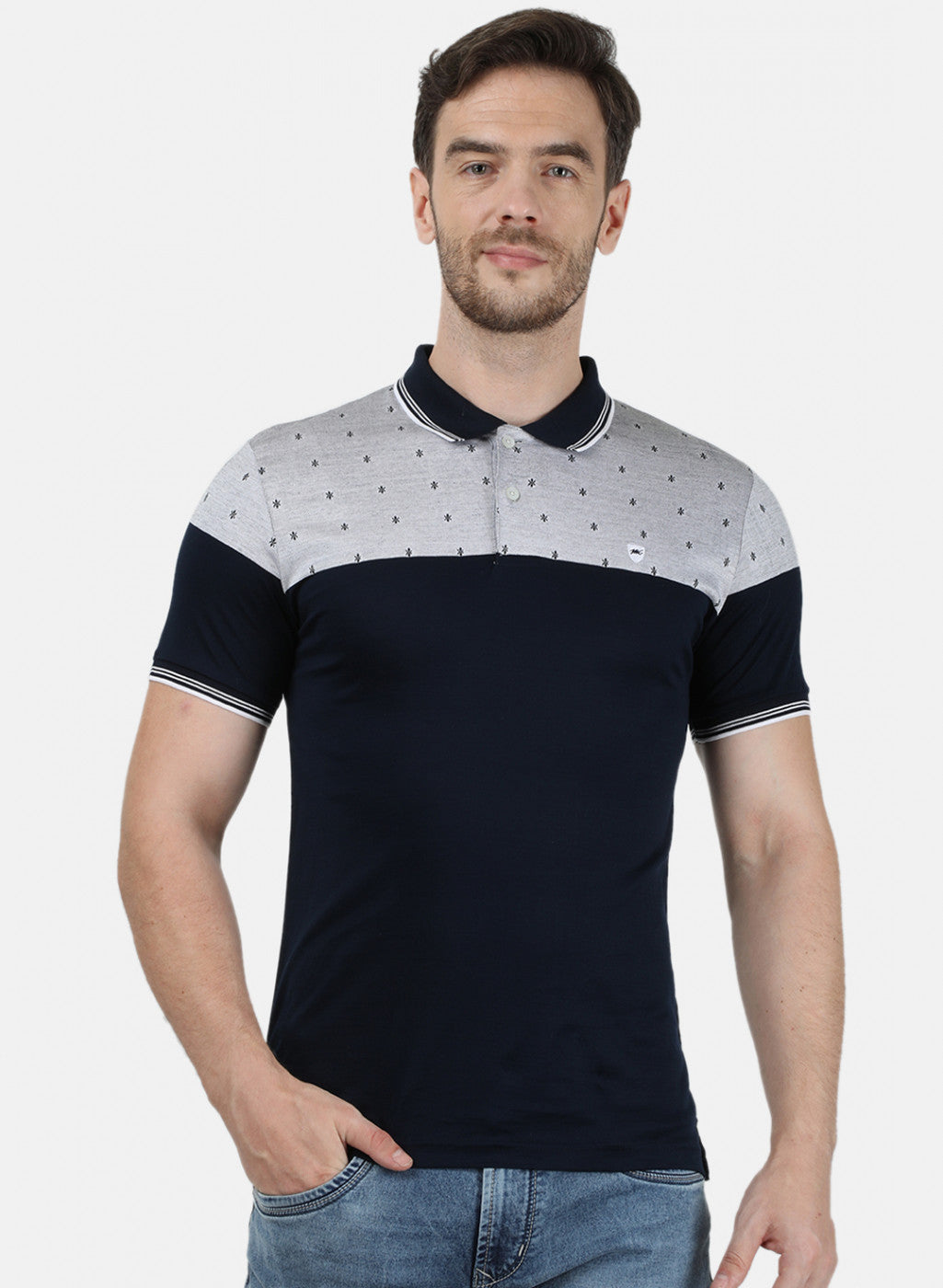 Mens NAvy Blue Jaquard Collar T-Shirts