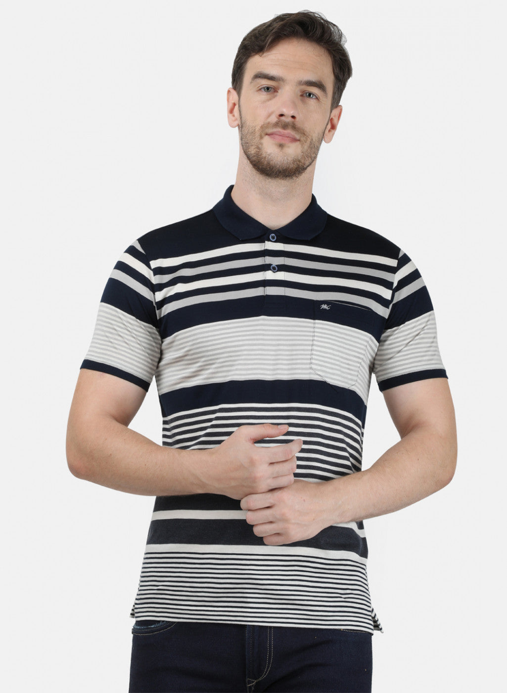 Mens NAvy Blue Stripe Collar T-Shirts