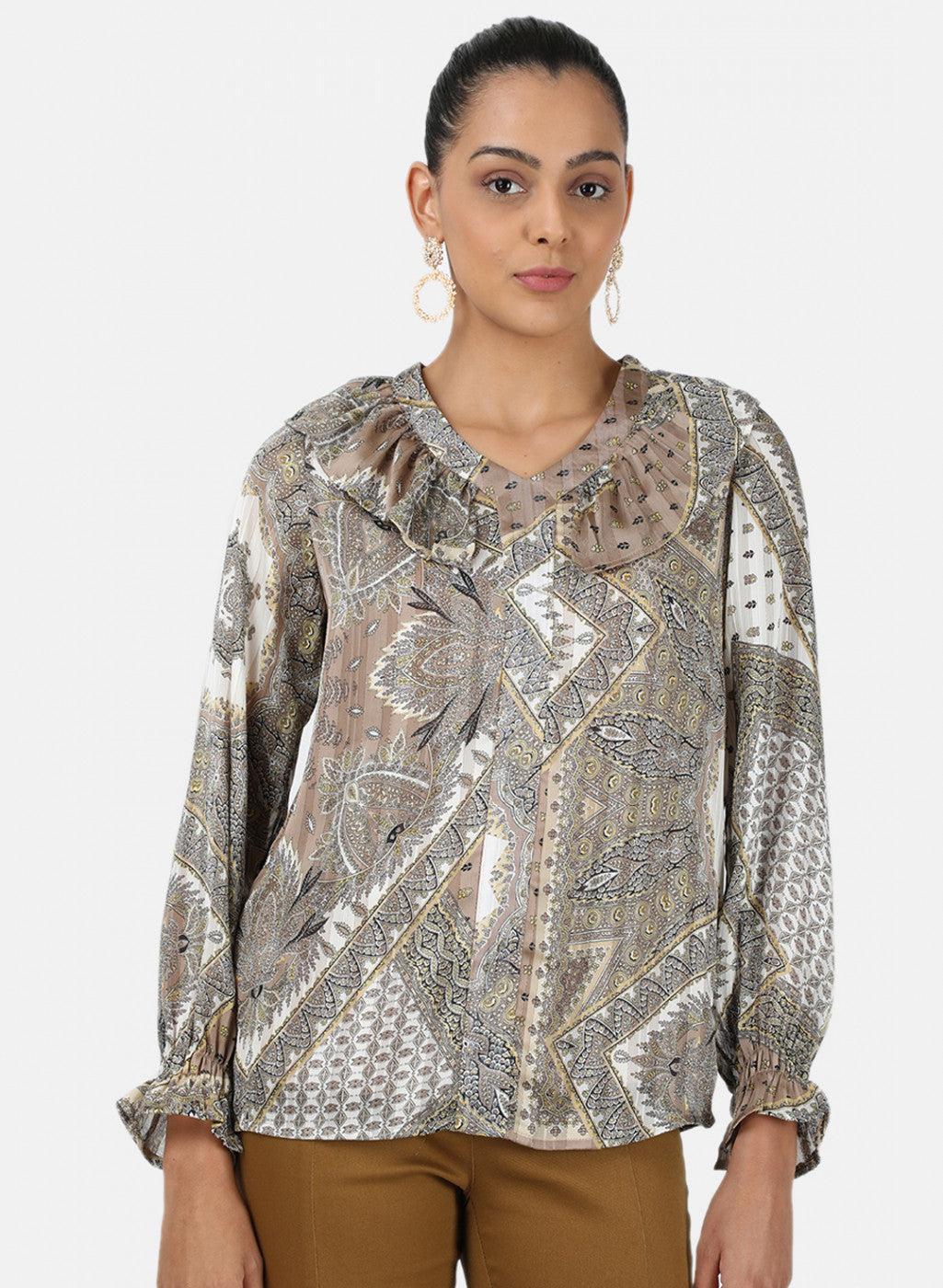 Womens Beige Printed Top