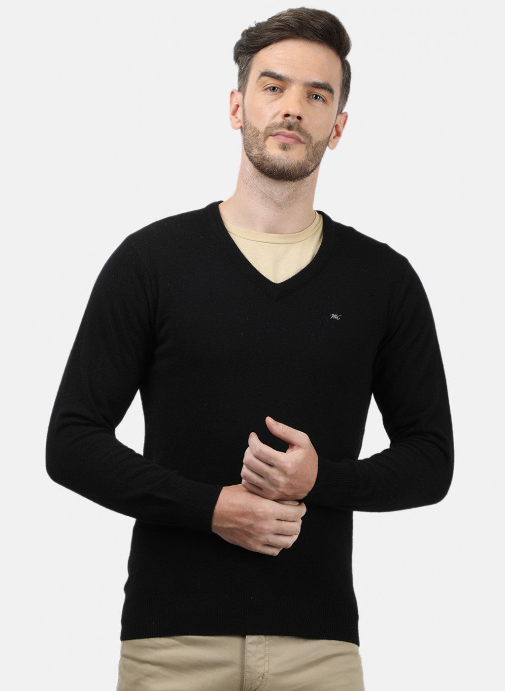 Men Black Solid Pullover