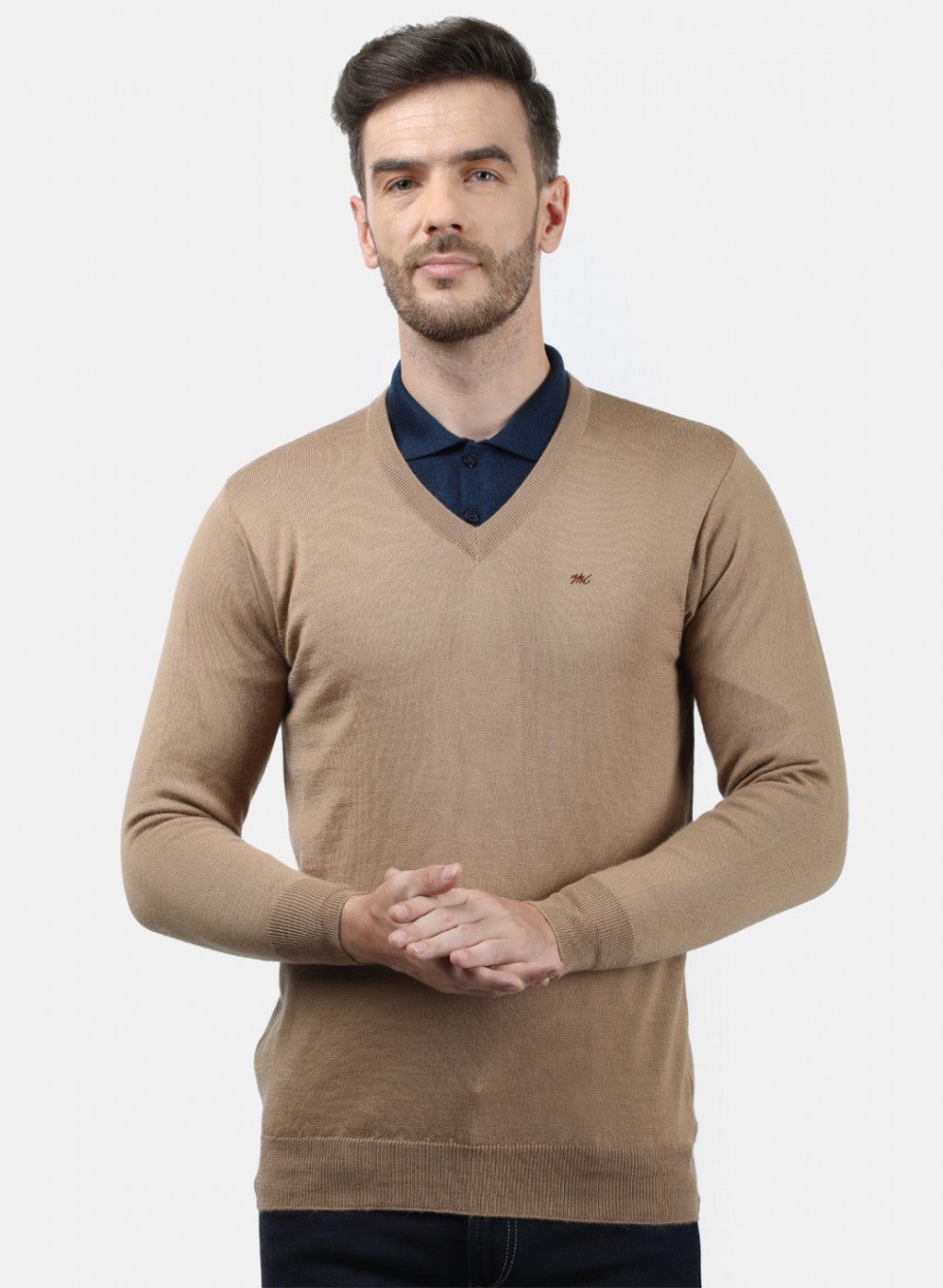 Men Beige Solid Pullover