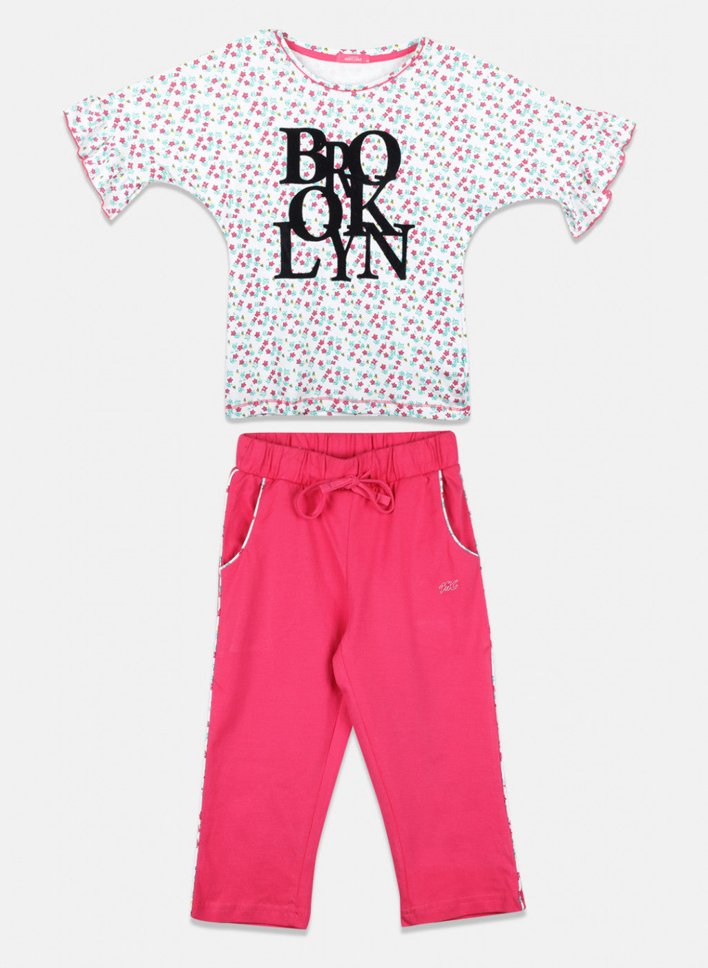 Girls Pink Printed Capri Set