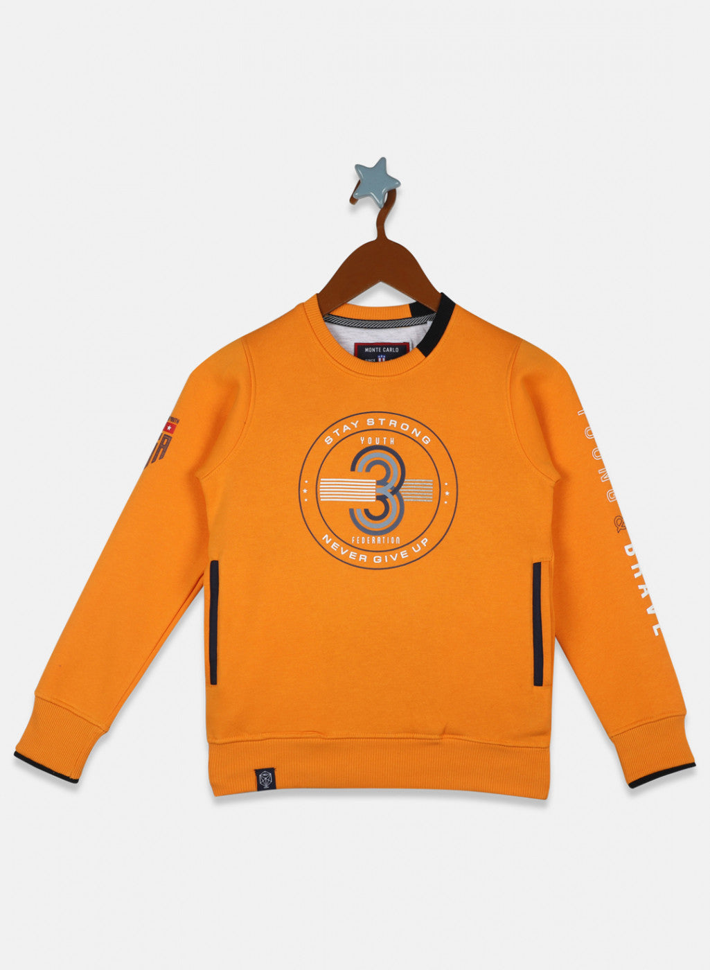 Boys Orange Printed Sweatshirt