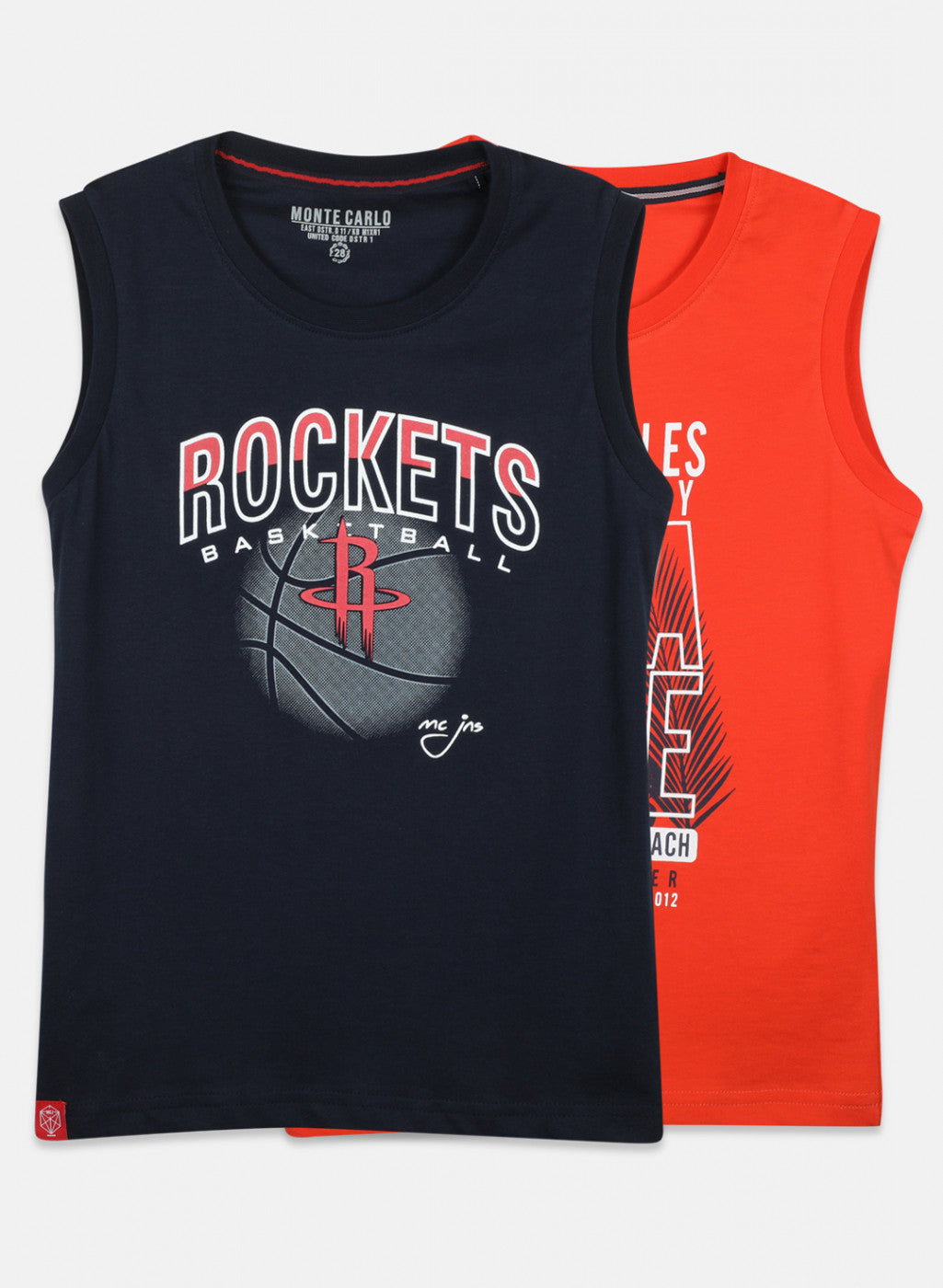 Boys Orange & Navy Printed T-Shirt