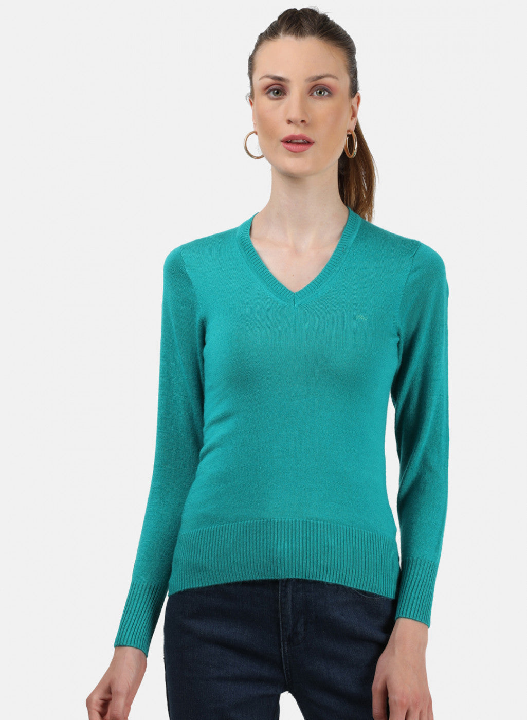Women Light Green V Neck Top