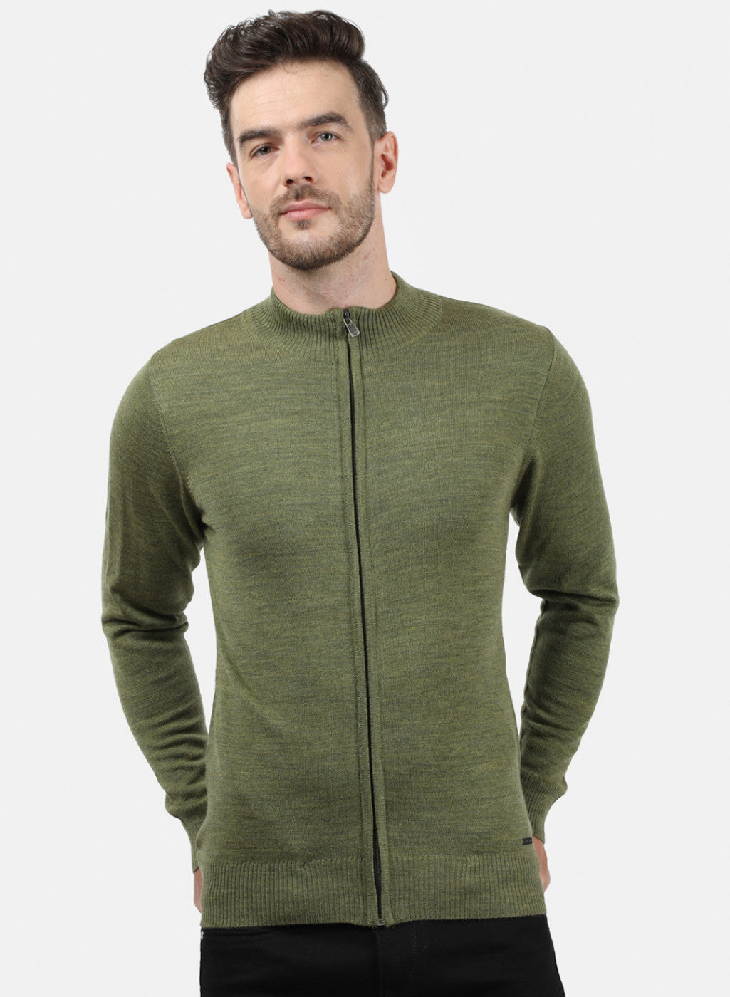 Men Olive Solid Pullover