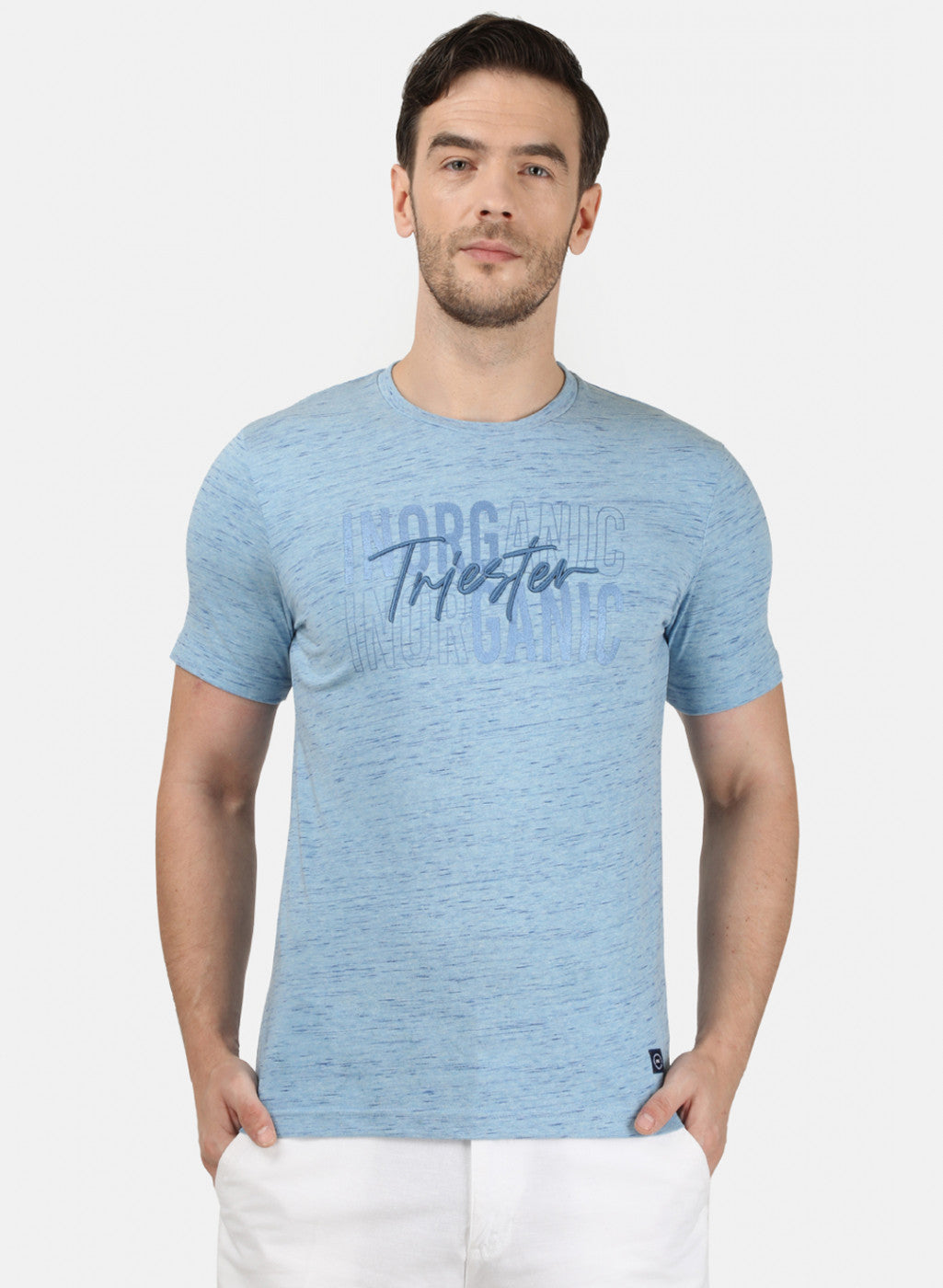 Mens Sky Blue Printed T-Shirt