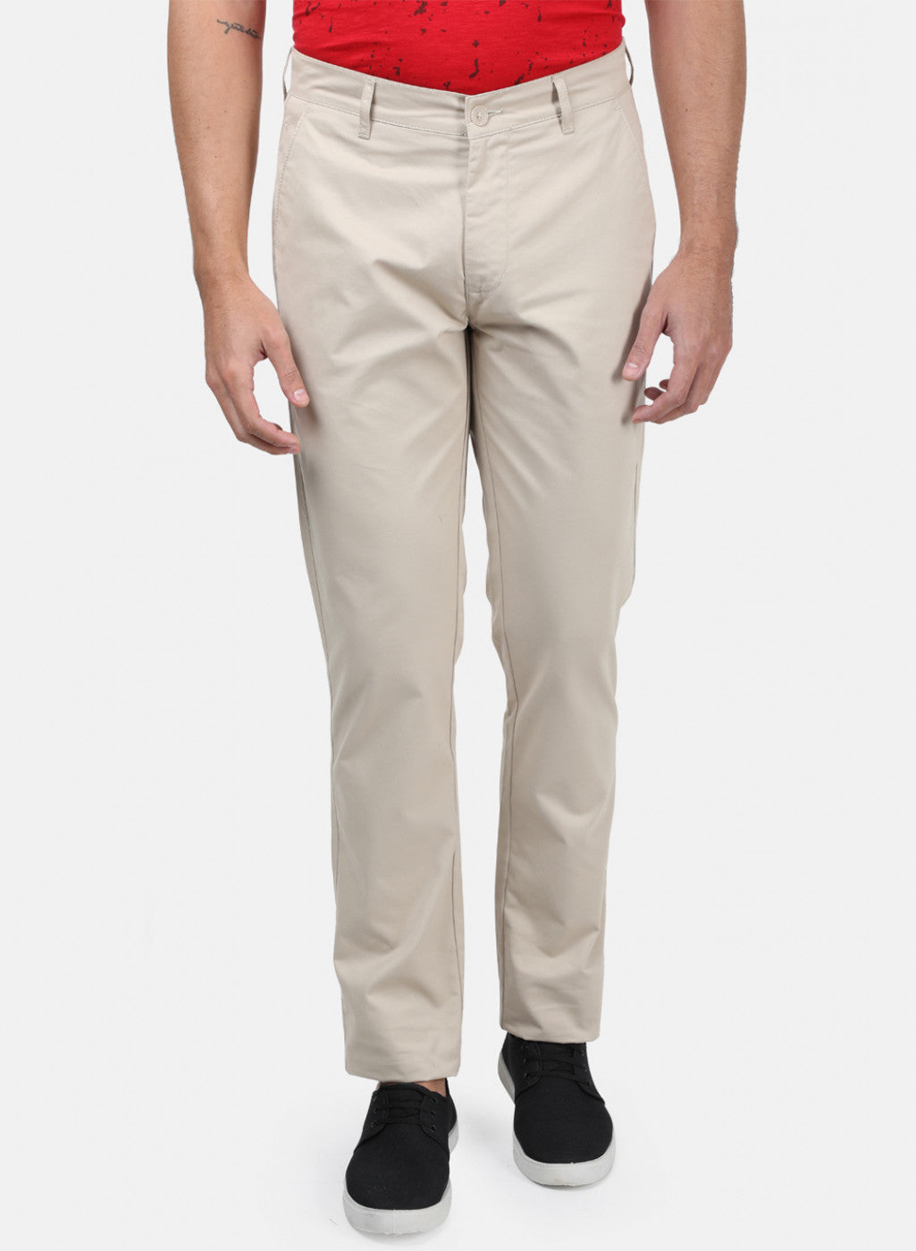 Men Beige Plain Trousers