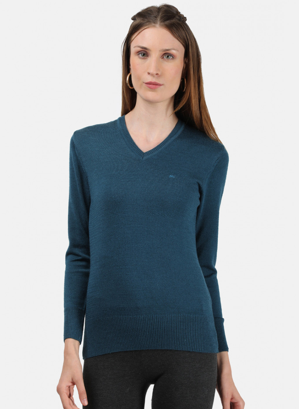 Women Teal Blue V Neck Top