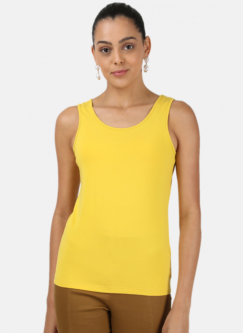 Womens Yellow Plain Spaghetti