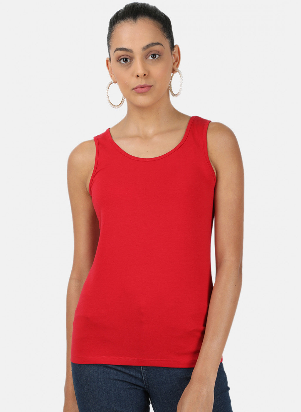 Womens Red Plain Spaghetti