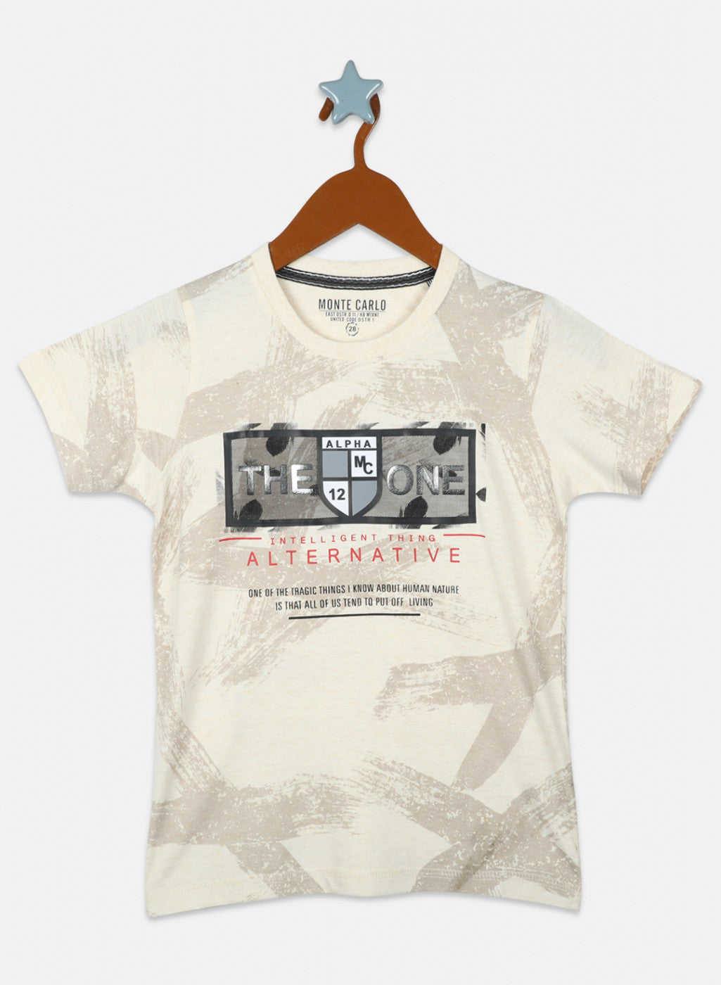 Boys Beige Printed T-Shirts
