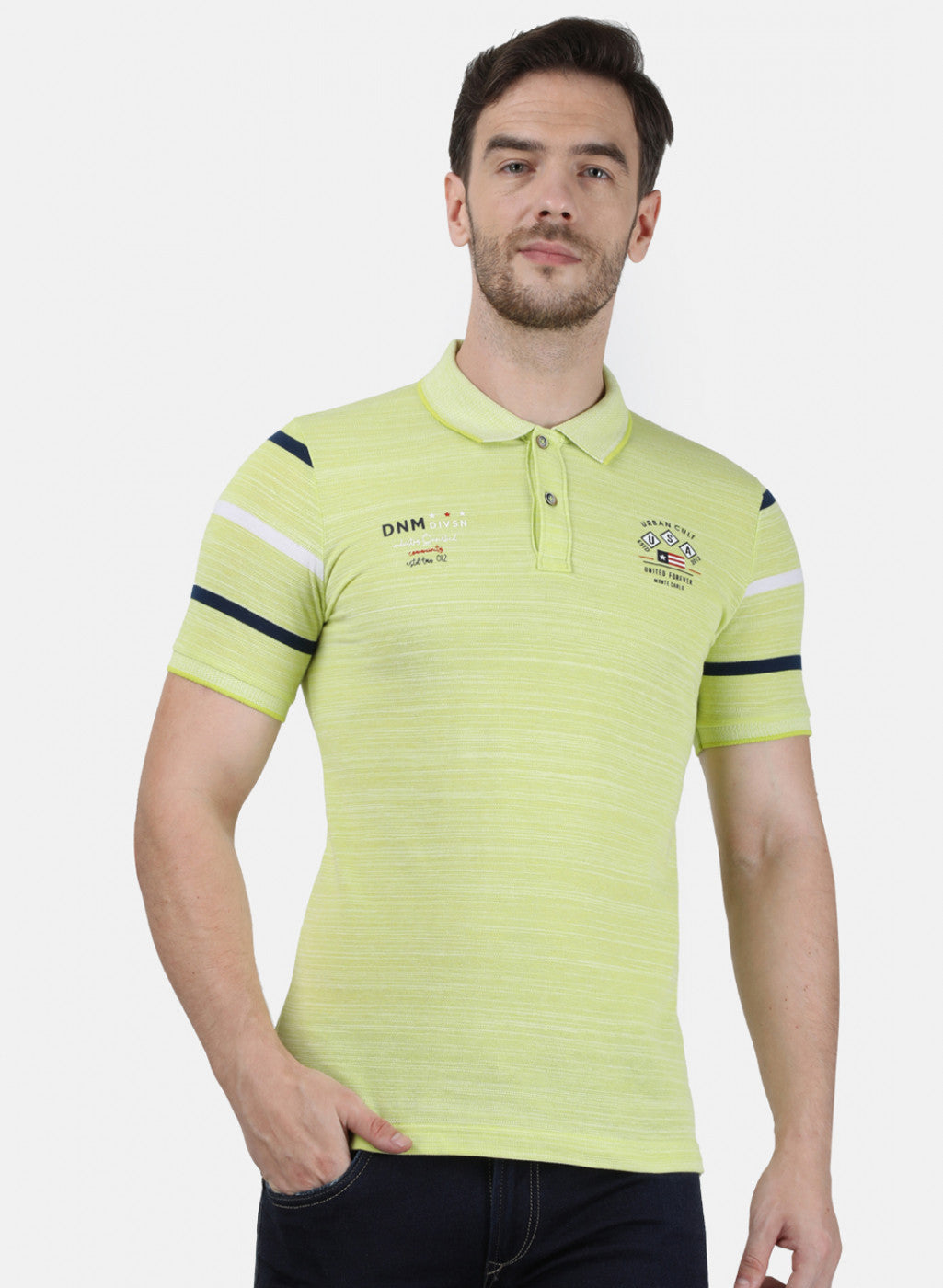 Mens Green Printed Collar T-Shirts