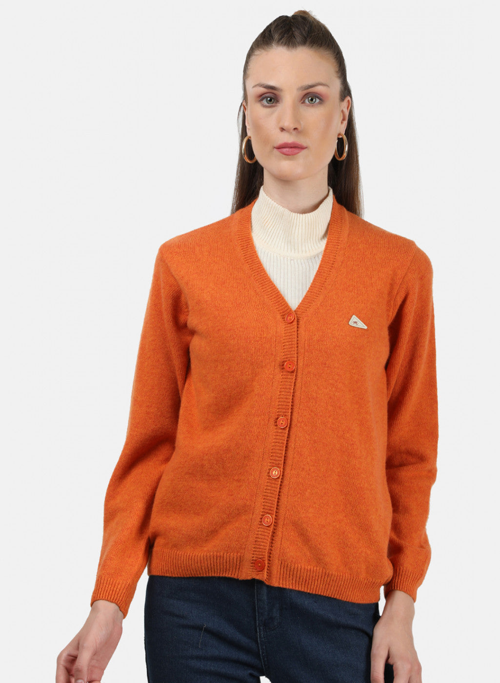 Women Orange Solid Cardigan