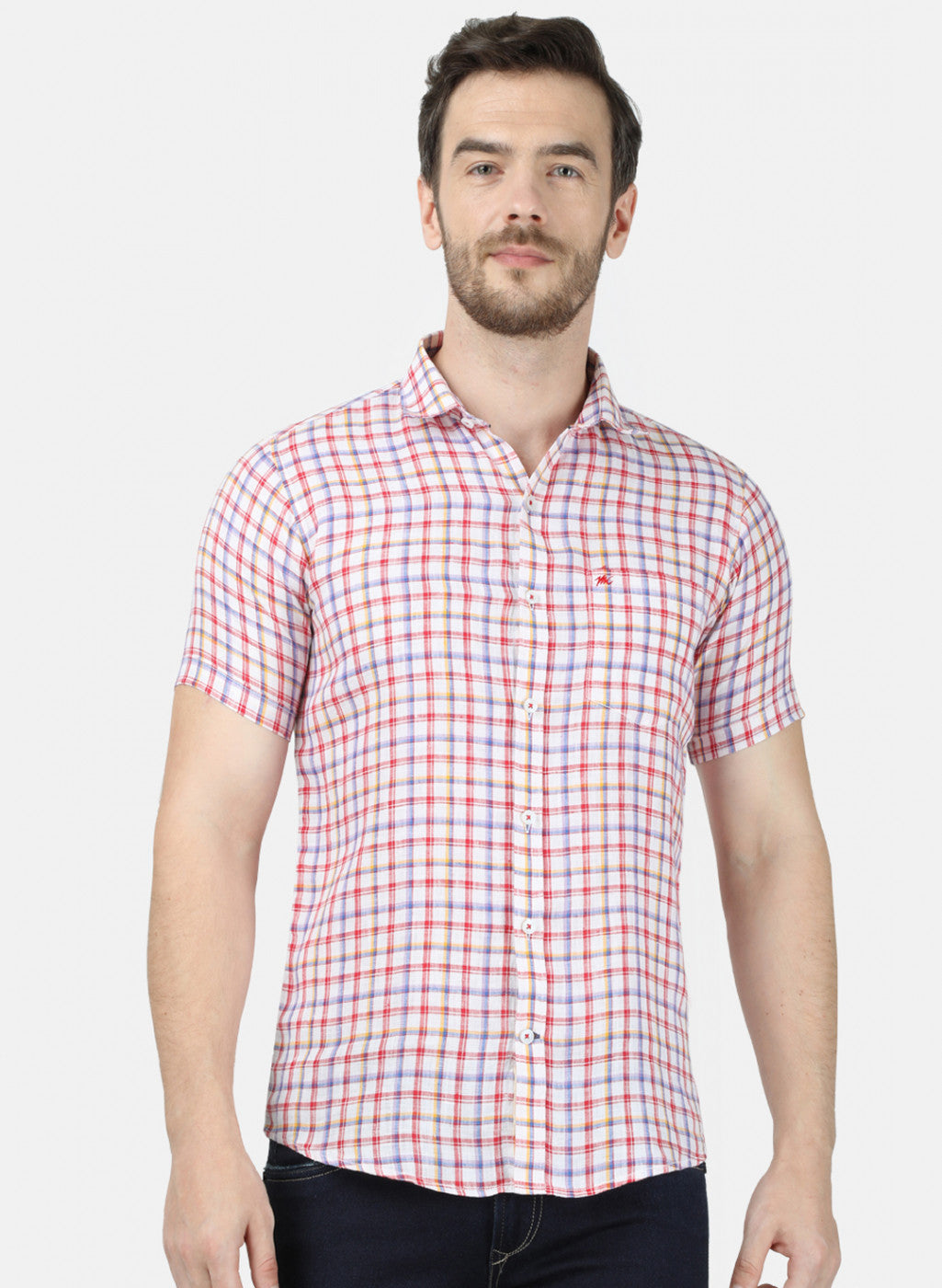 Mens Red Check Linen Shirt