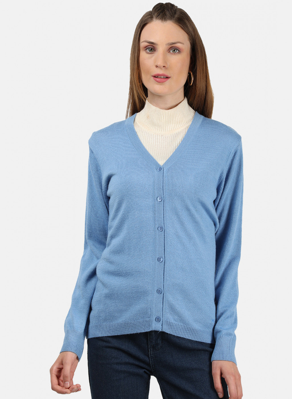 Women Sky Blue Solid Cardigan