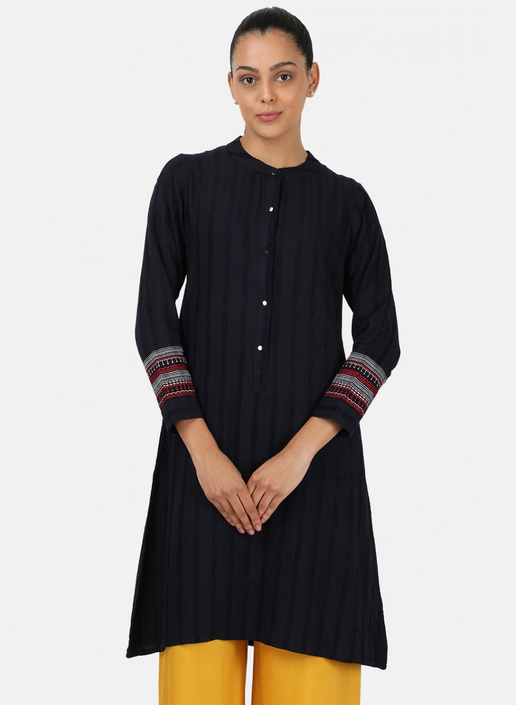 Womens Navy Blue Embroidered Tunic
