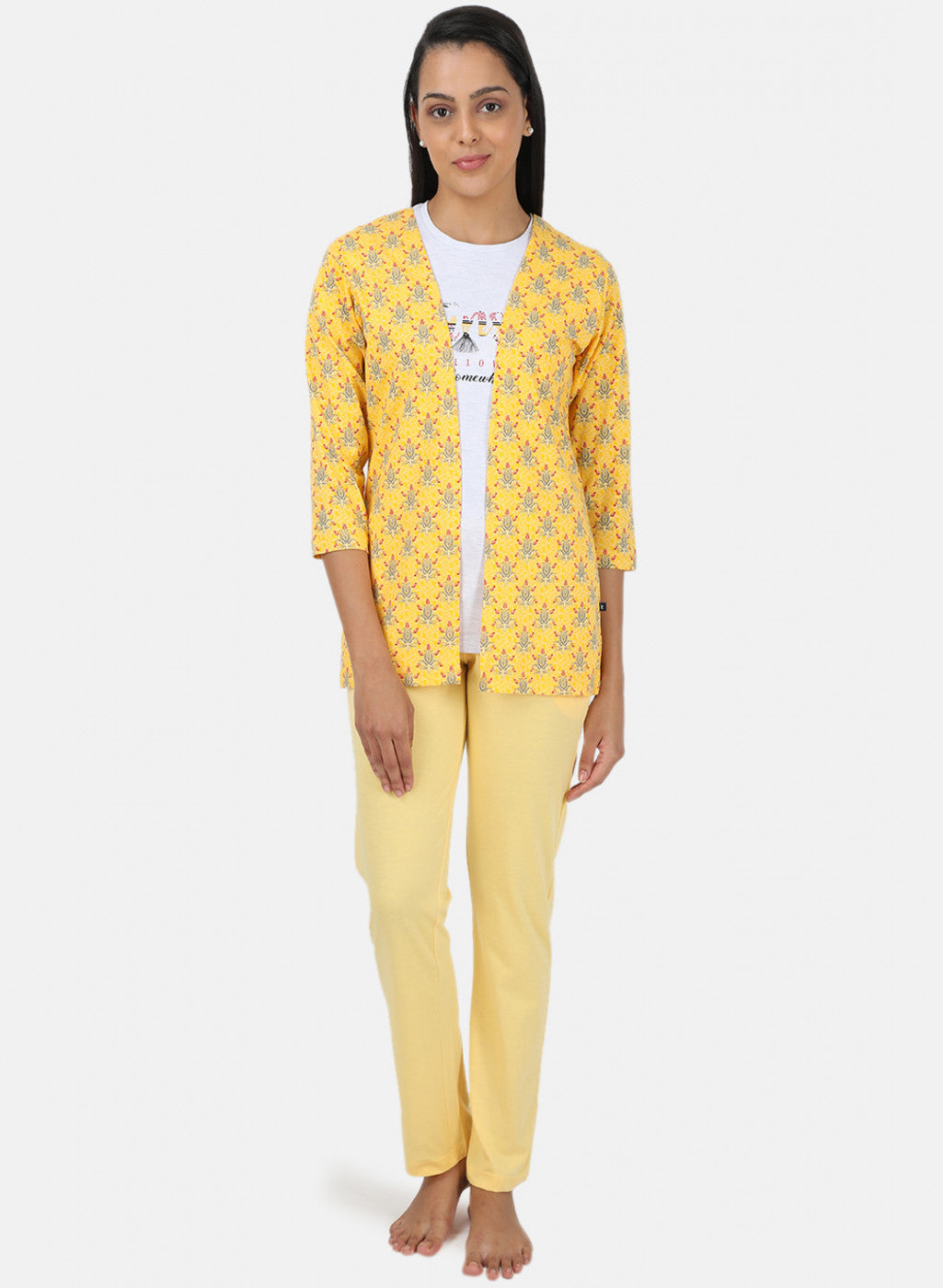 Womens Yellow Printed Combo Set