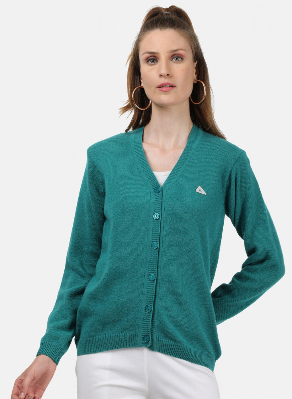 Women Sea Green Solid Cardigan