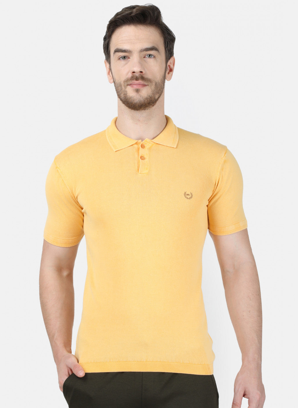 Mens Yellow Plain T-Shirt