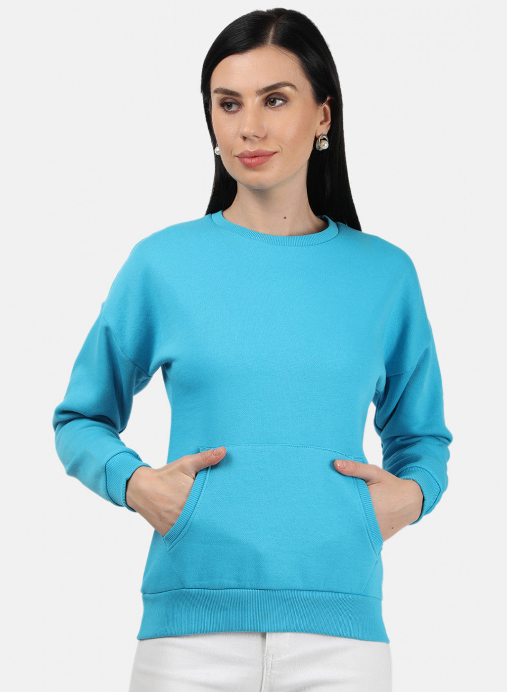 Women Blue Plain Sweatshirt