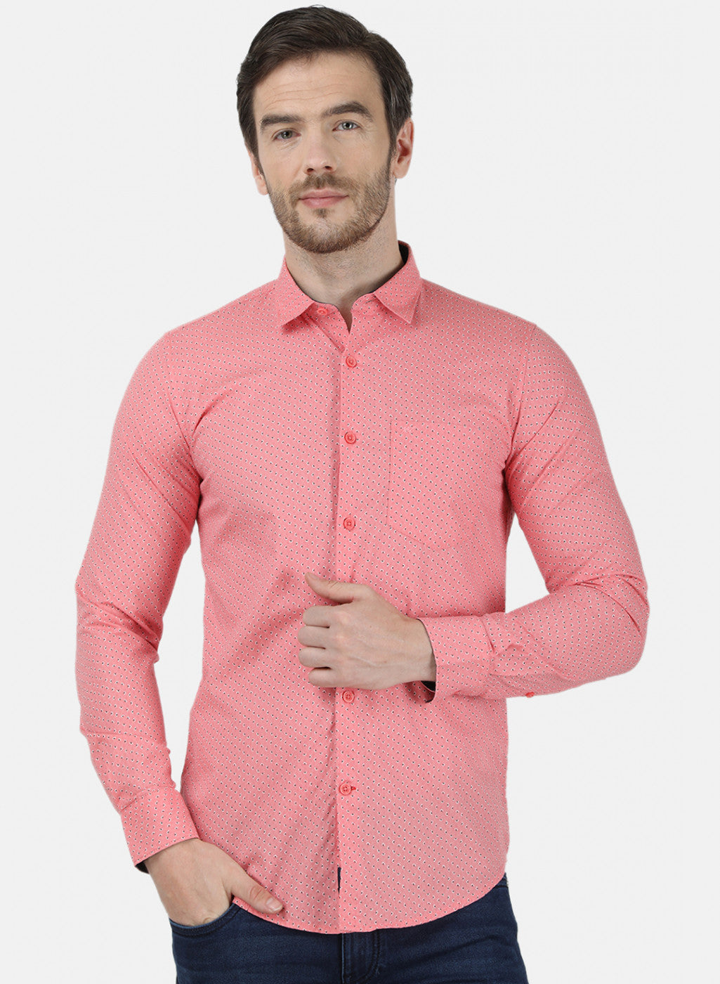 Mens Peach Printed Shirt