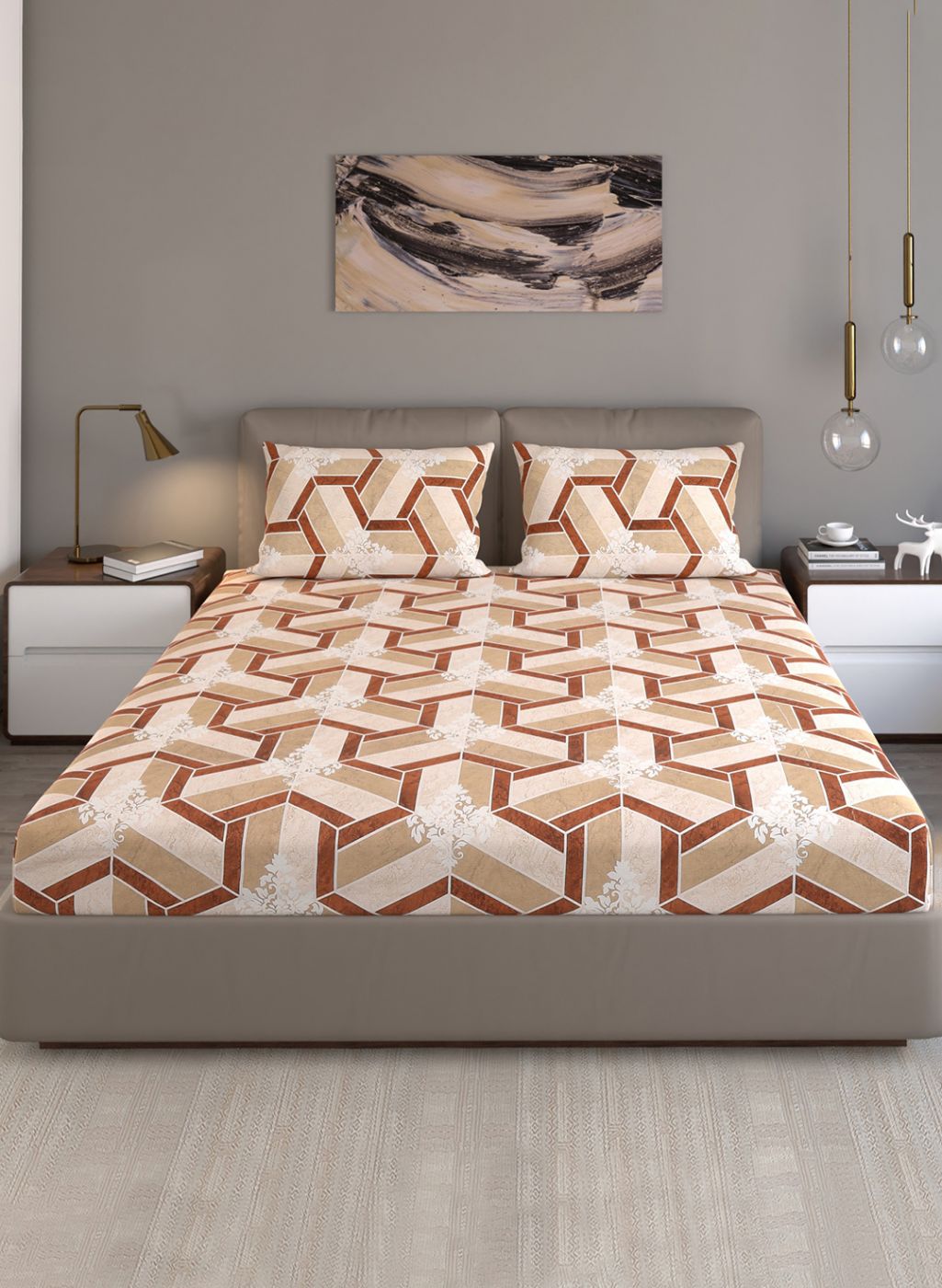 120TC Pure Cotton Queen Bedsheet with 2 Pillow Covers