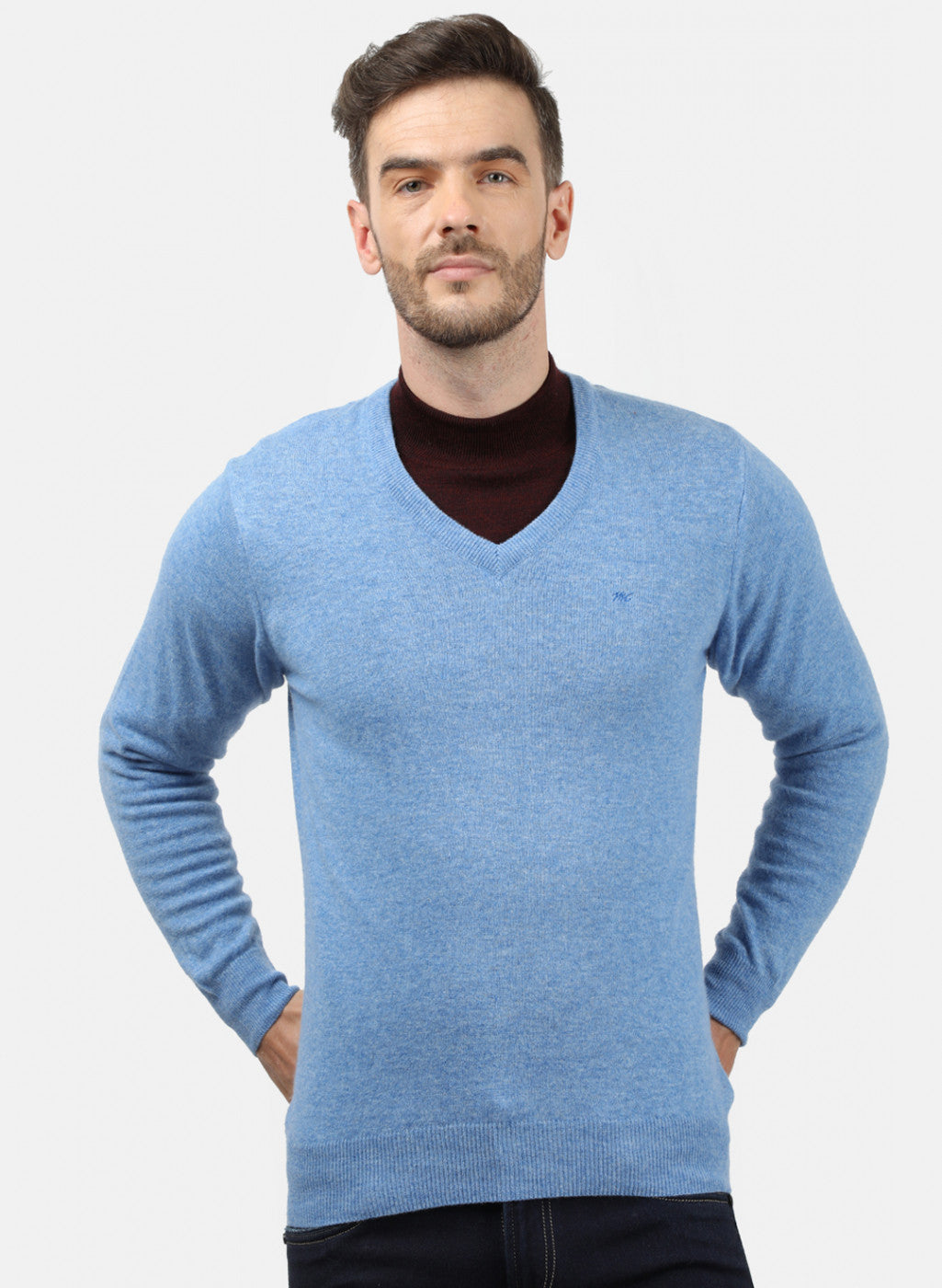 Men Blue Solid Pullover