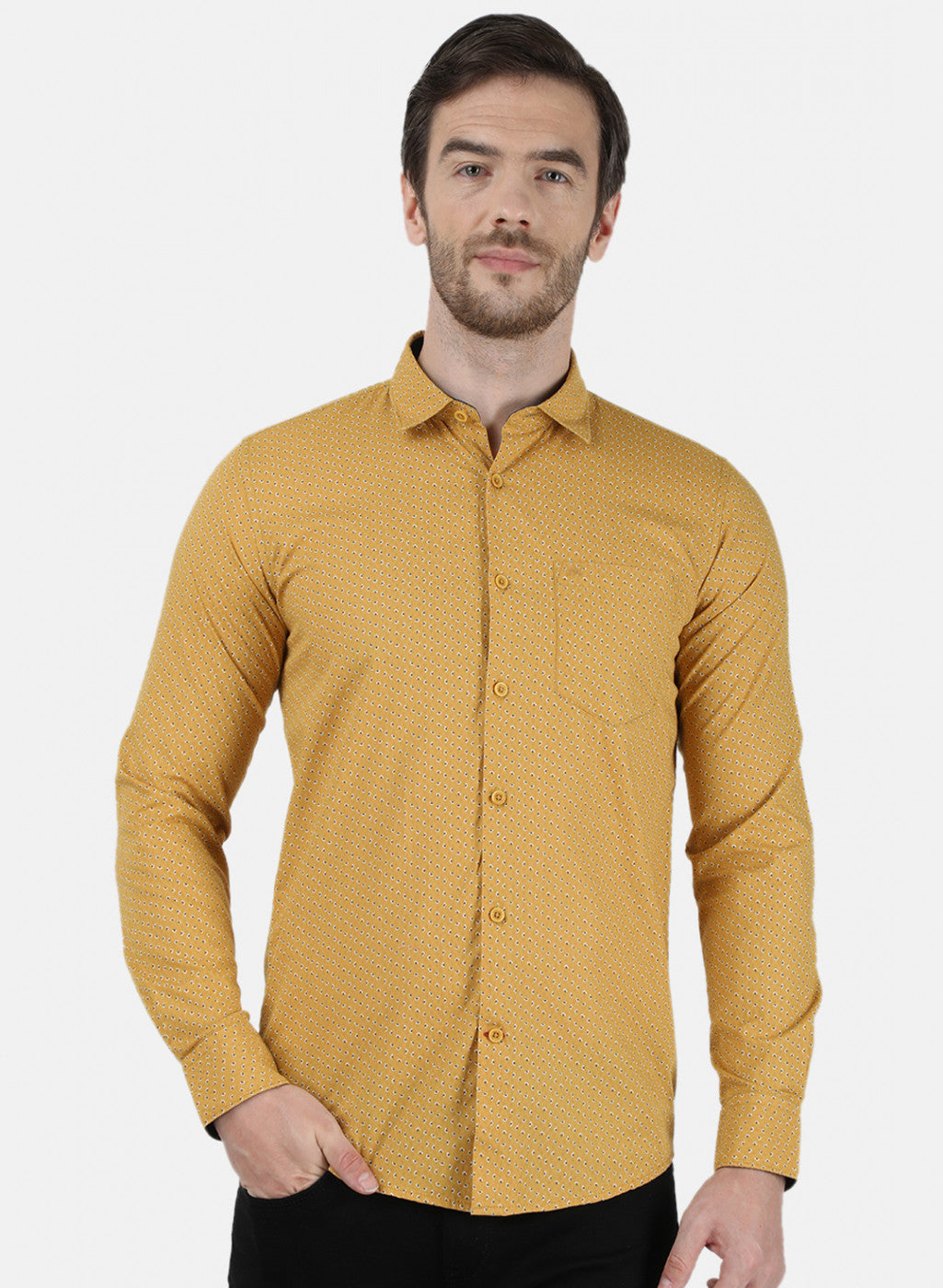 Mens Mustard Printed Shirt