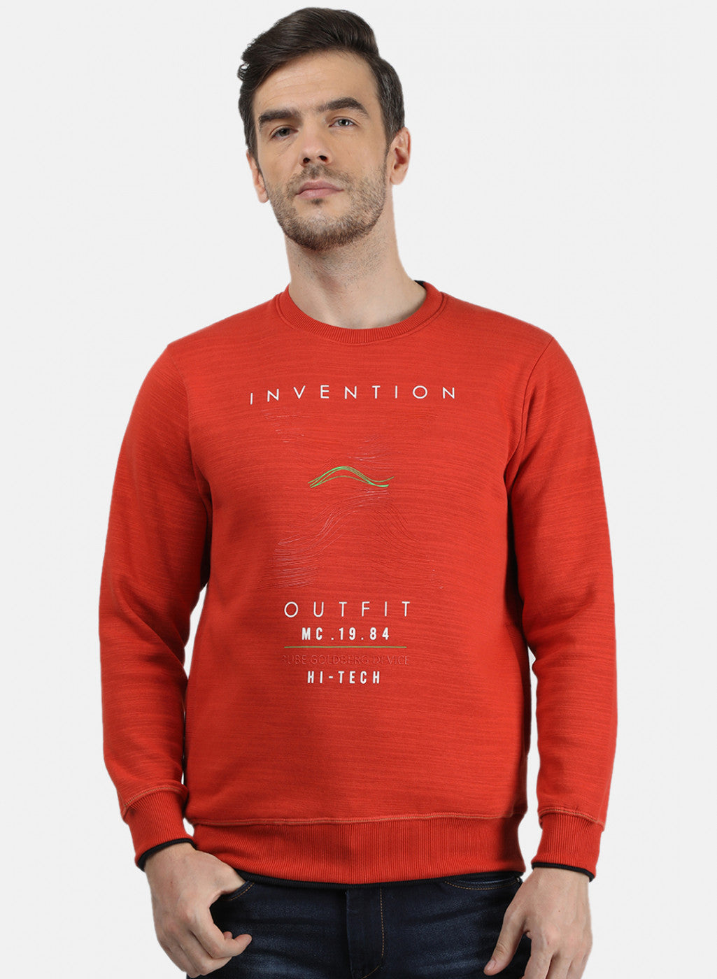 Men Orange Printed Sweatshirt