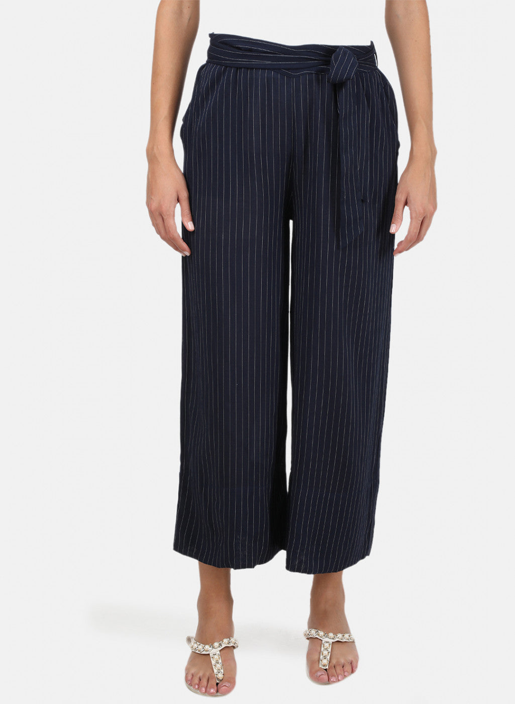 Womens Navy Blue Stripe Palazzo