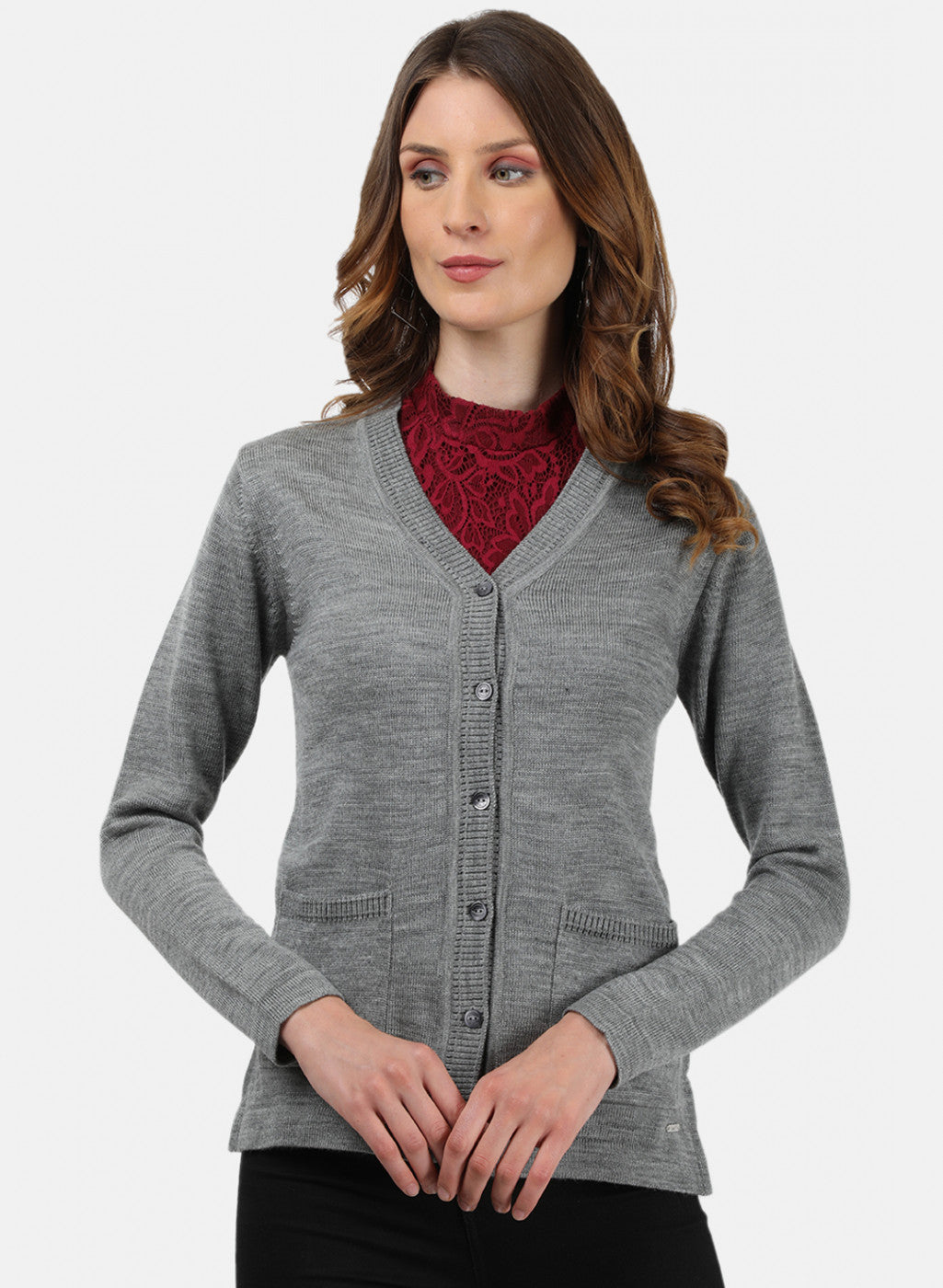 Women Grey Solid Cardigan