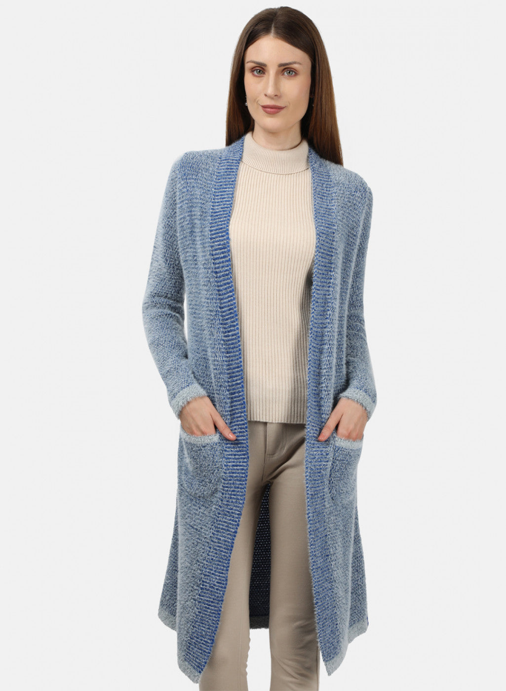 Women Blue Solid Cardigan