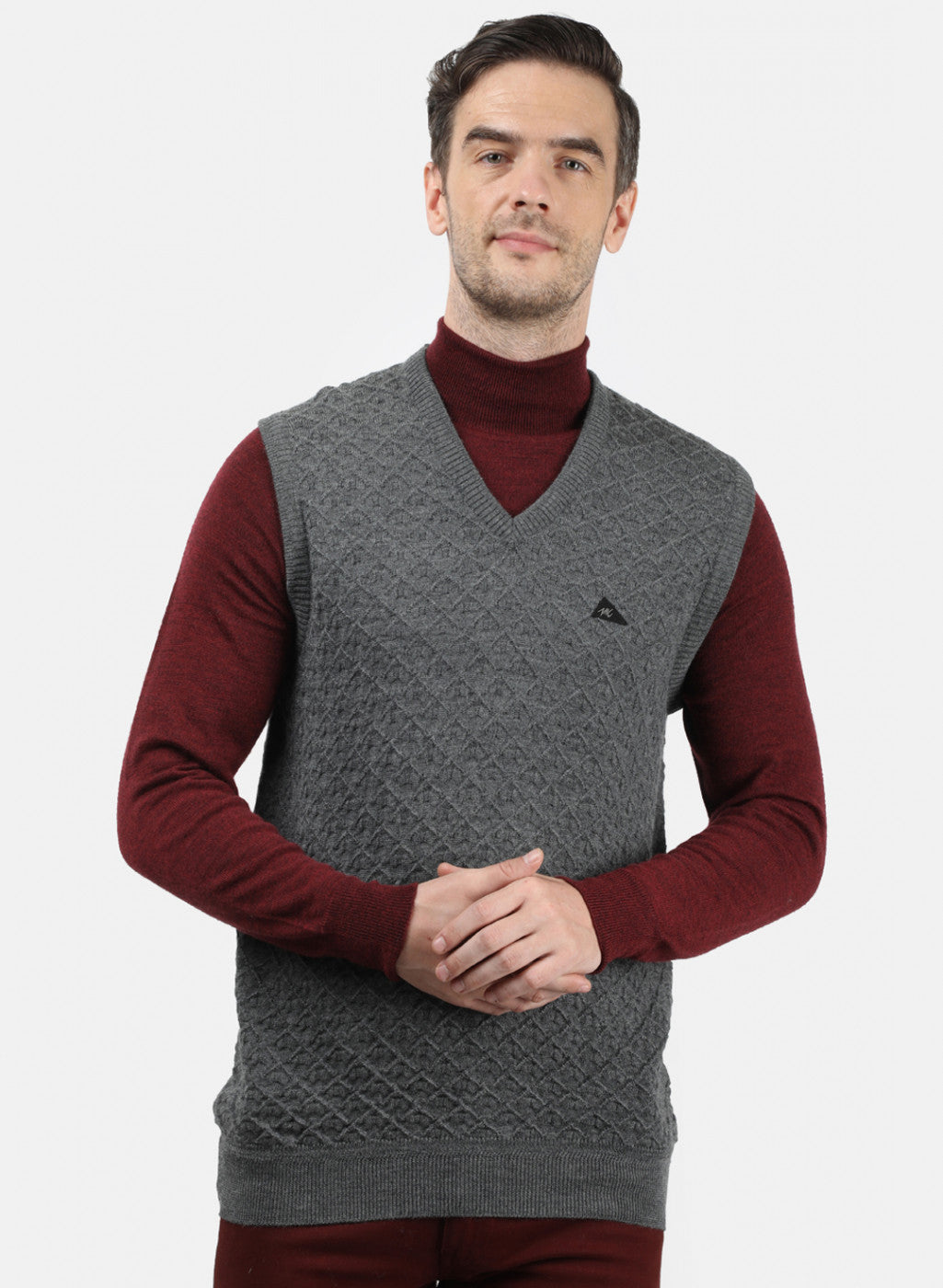 Men Grey Self Design Sweater