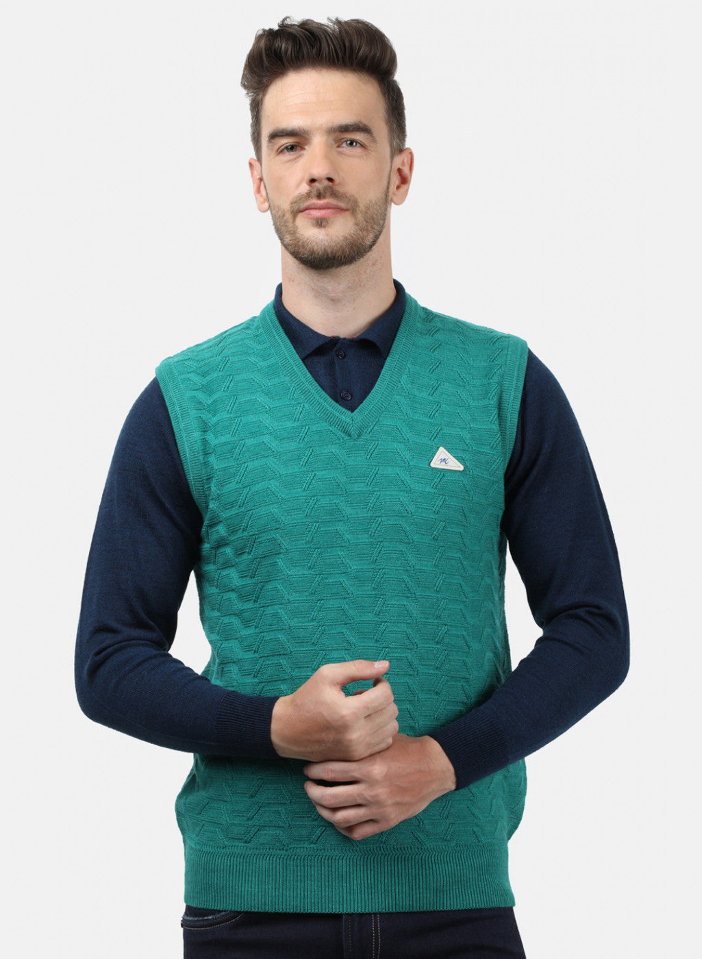 Men Blue Self Sweater