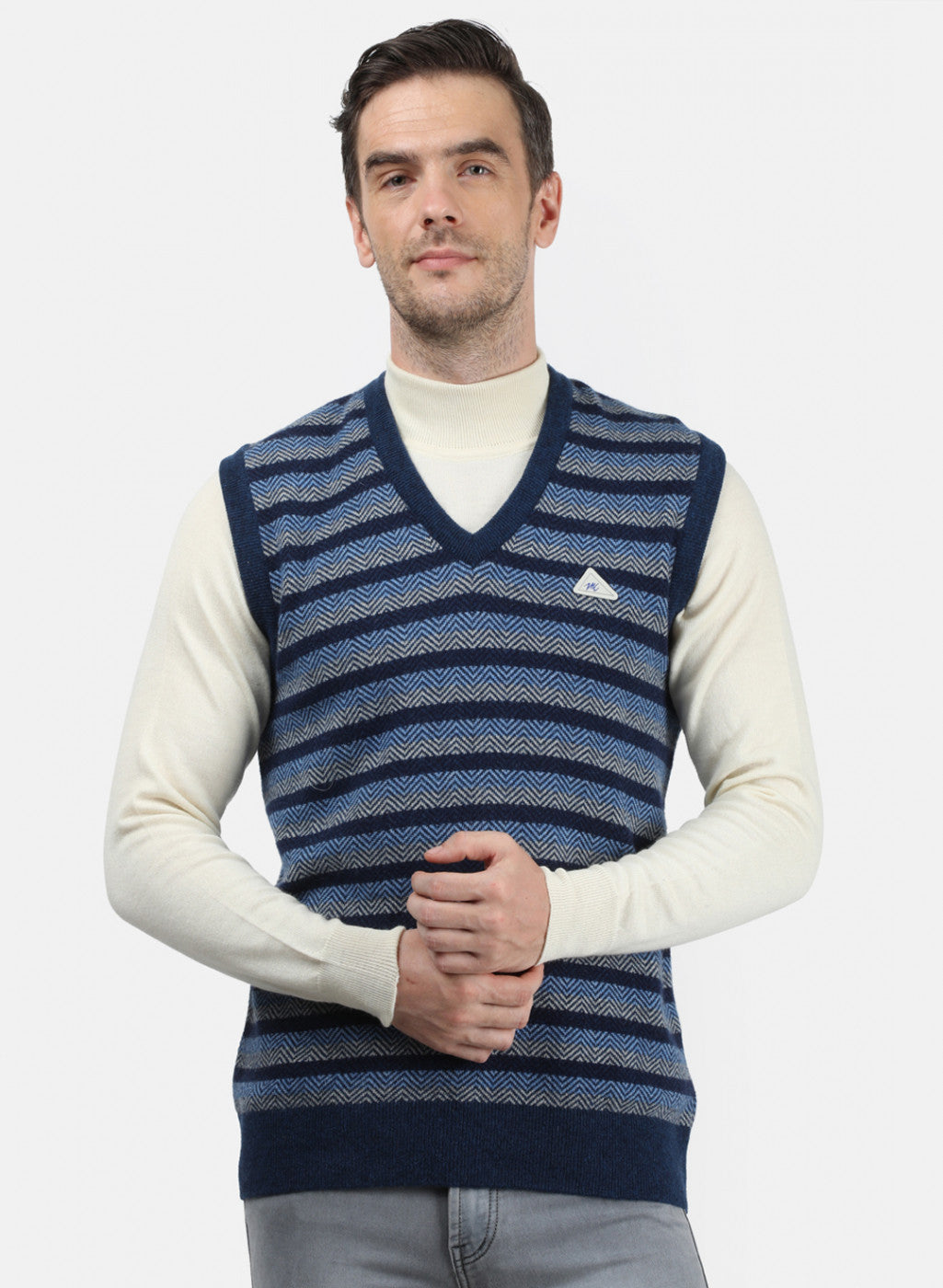 Men Blue Solid Sweater