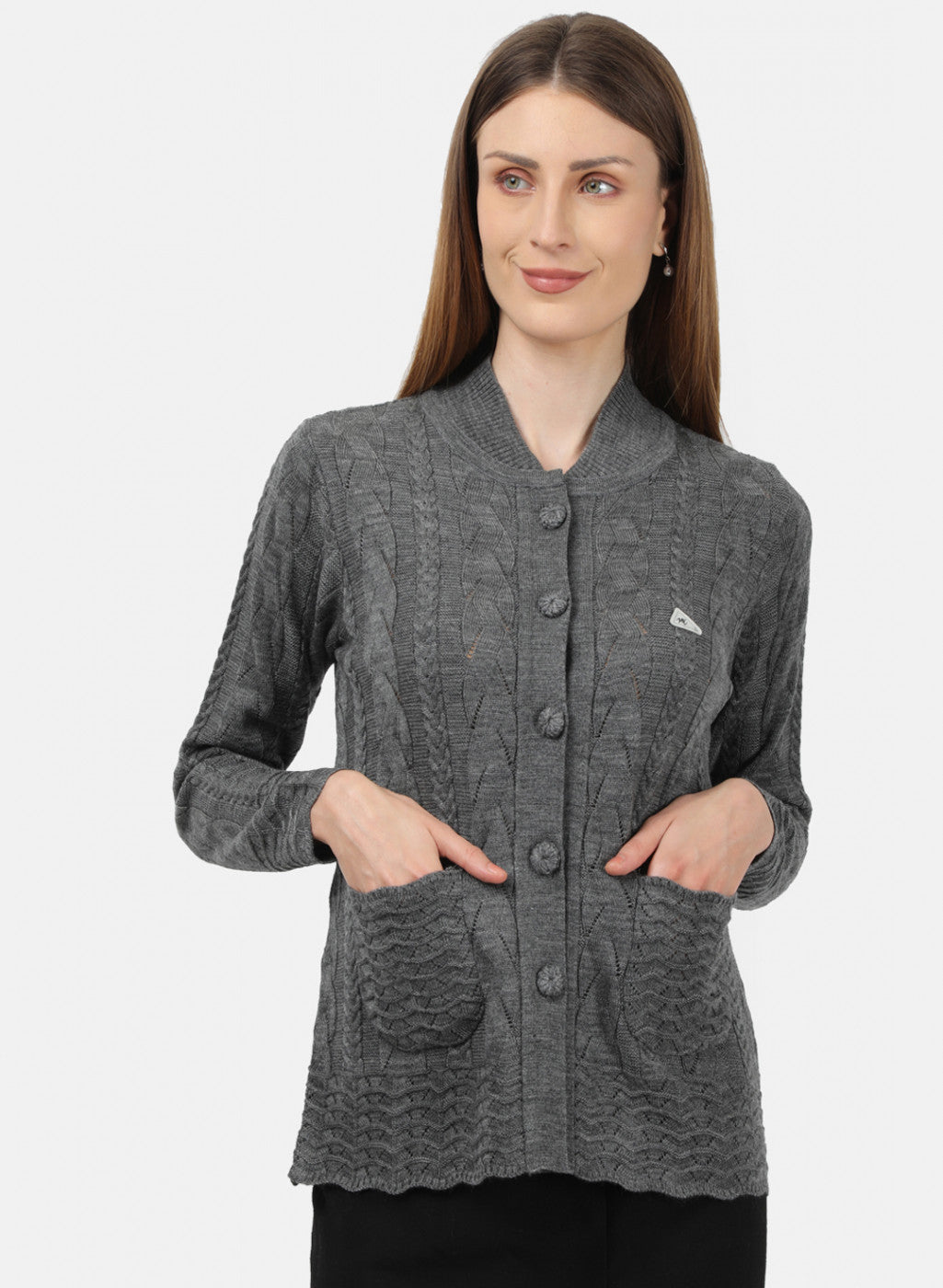 Women Grey Self Design Cardigan