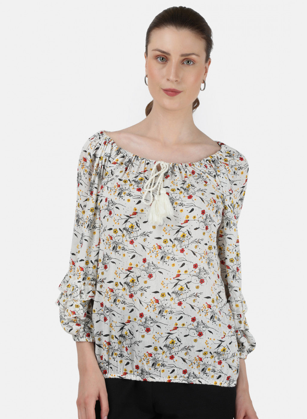 Womens Off White Printed Top