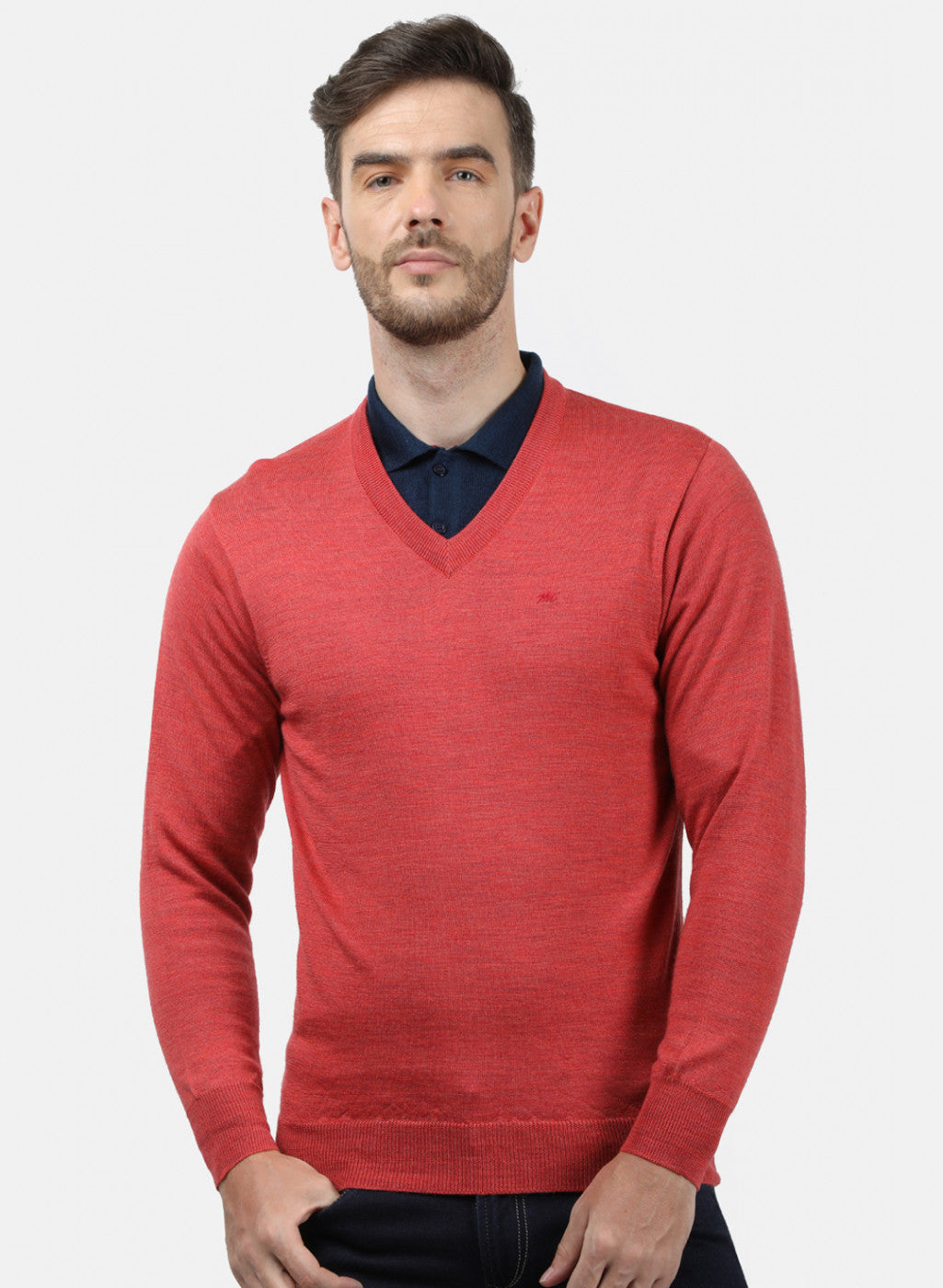 Men Light Red Solid Pullover