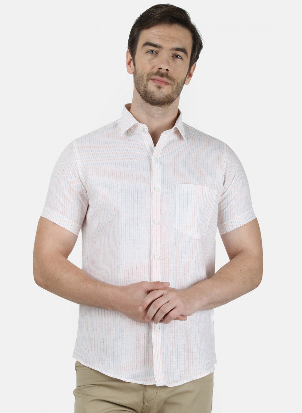 Mens Mustard Stripe Linen Shirt