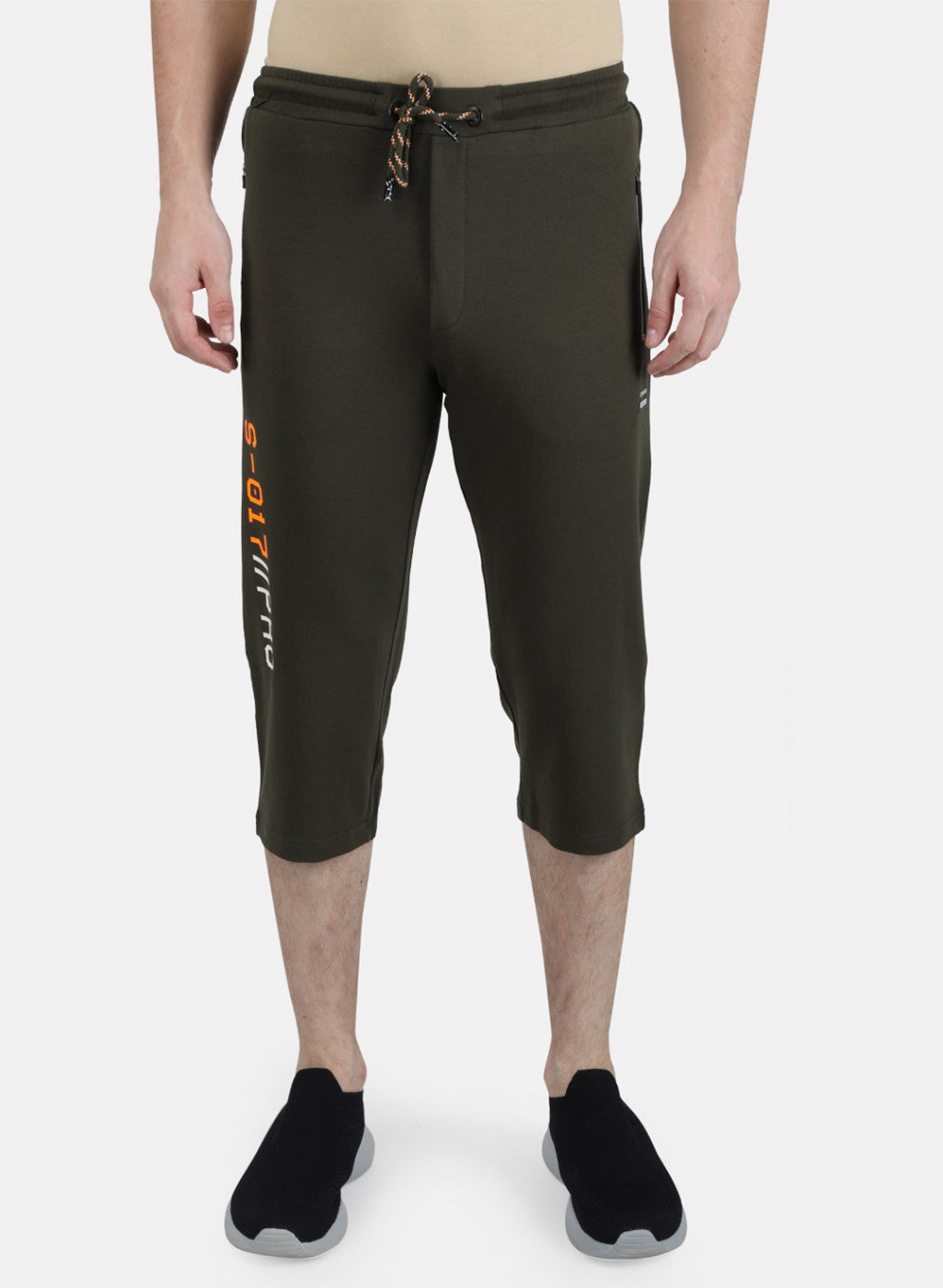 Mens Olive Printed Capri