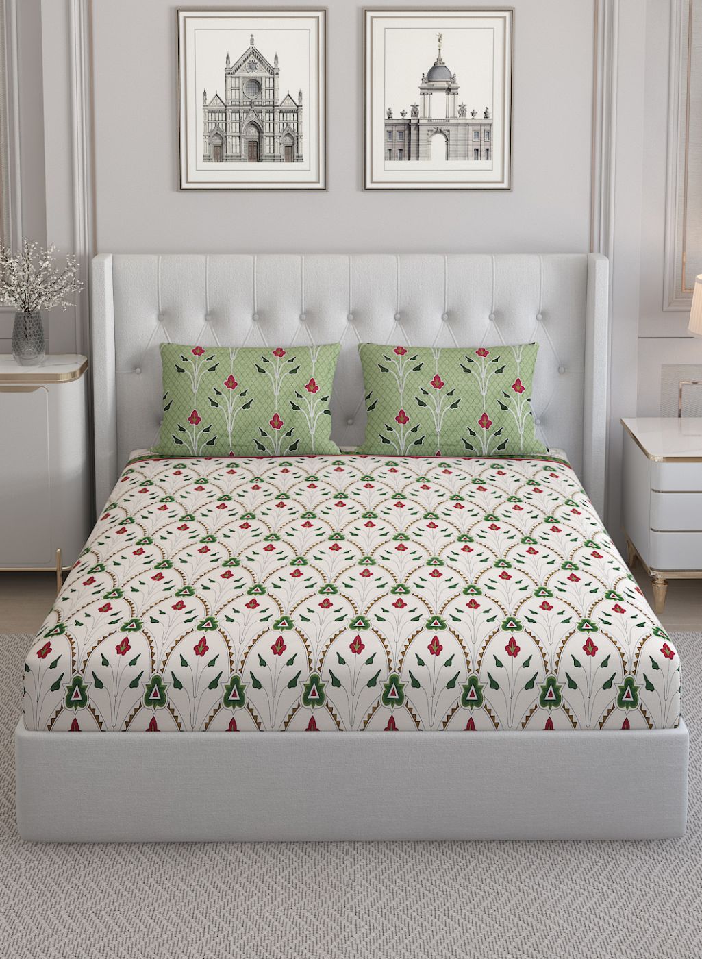 144TC Pure Cotton King Bedsheet with 2 Pillow Covers