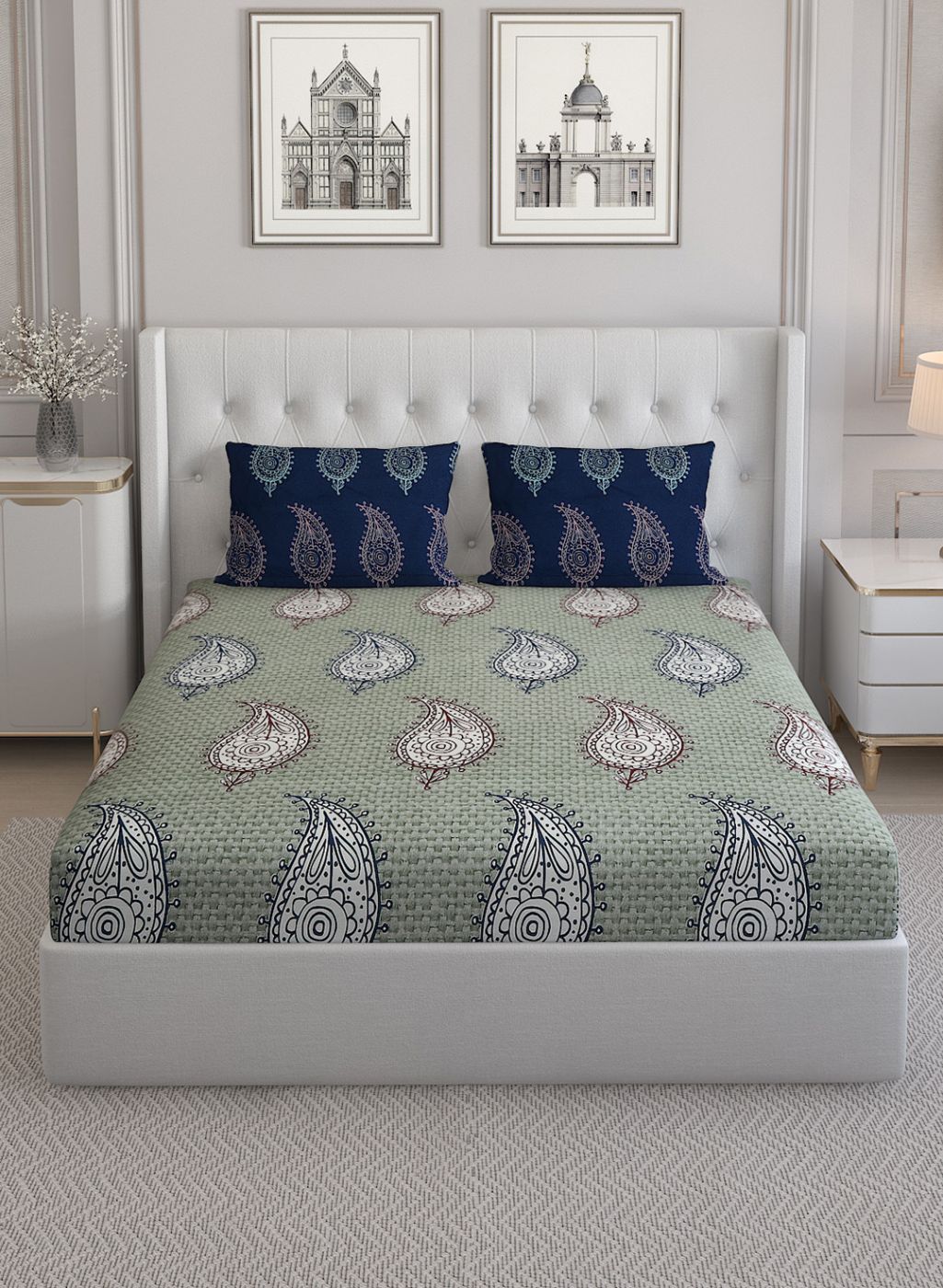 144TC Pure Cotton Single Bedsheet with 2 Pillow Covers